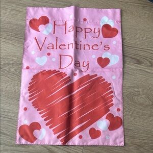 Pink Valentine's Day Garden Flag with Red Hearts